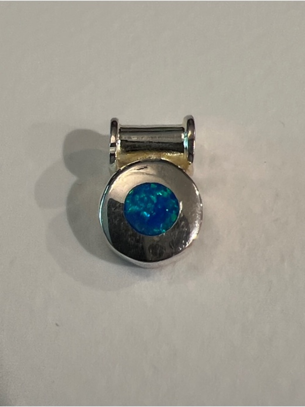 Tiny Sterling Silver Pendant with Blue Opal Accent